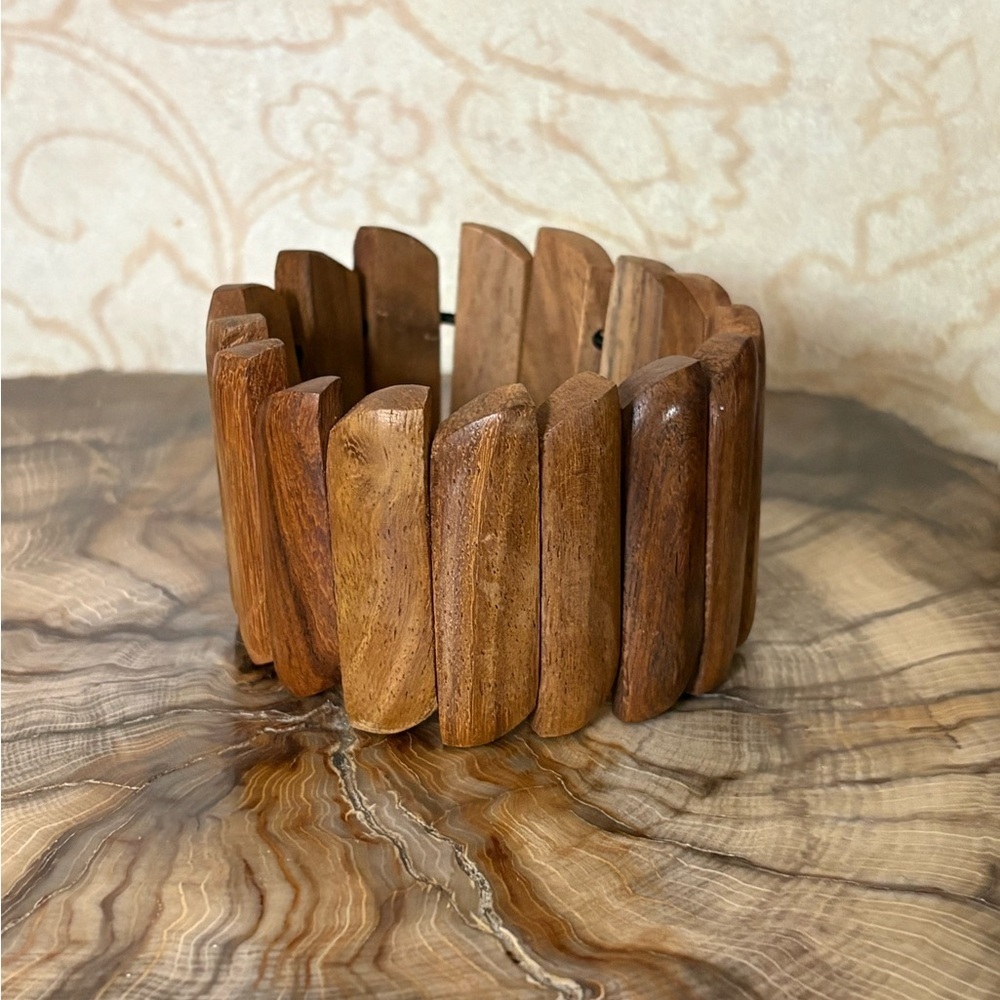 Handmade Wide Wooden Beaded Stretch Band Bracelet